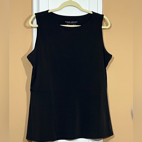 Susan Graver Liquid Knit Black Tank with Peplum Seaming Detail - Picture 2 of 10